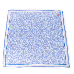 FEFE SKY BLUE, WHITE PAISLEY POCKET SQUARE | MENS SIZE 32X32
